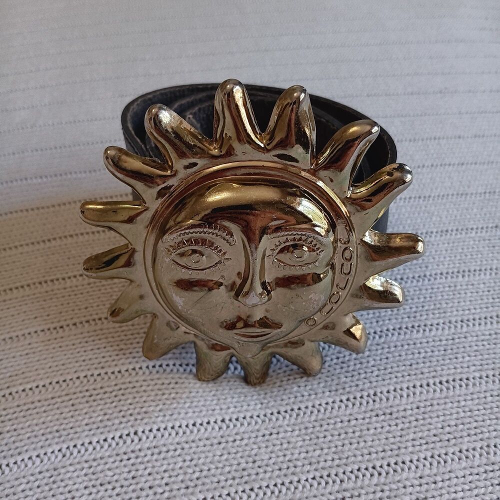 Rare Vtg 90 Moschino O Cocco Sun Face Leather Belt Redwall Italy Fair Wimsigoth